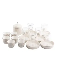 Jiwar Tea & Coffee Set (19 Pc., Beige & Silver)