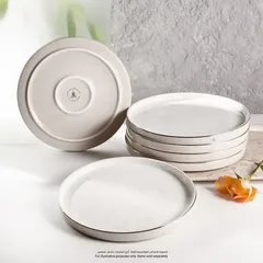 Jiwar Serving Plates (6 Pc., Beige & Silver)