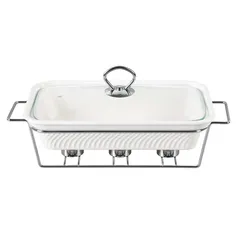 Orchid Rectangle Casserole W/Candle Stand (White, 30 cm)