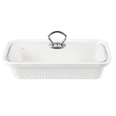 Orchid Rectangle Casserole W/Candle Stand (White, 30 cm)