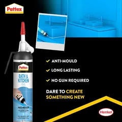 Pattex Sanitary Anti-Mould Pressure Bath & Kitchen Sealant Pack (White, 200 ml, 6 Pc.)