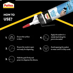 Pattex Sanitary Anti-Mould Pressure Bath & Kitchen Sealant Pack (White, 200 ml, 6 Pc.)