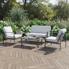 طقم كنب خارجي فولاذي 4 مقاعد تينكا (رمادي)