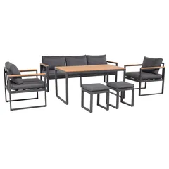 Zurich Polywood Steel Outdoor Sofa Set (Charcoal, 65 x 188 x 71 cm, 6 Pc.)