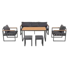 Zurich Polywood Steel Outdoor Sofa Set (Charcoal, 65 x 188 x 71 cm, 6 Pc.)