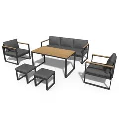 Zurich Polywood Steel Outdoor Sofa Set (Charcoal, 65 x 188 x 71 cm, 6 Pc.)