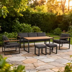 Zurich Polywood Steel Outdoor Sofa Set (Charcoal, 65 x 188 x 71 cm, 6 Pc.)