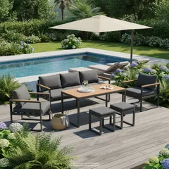 Zurich Polywood Steel Outdoor Sofa Set (Charcoal, 65 x 188 x 71 cm, 6 Pc.)