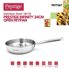 Prestige Infinity Stainless Induction Compatible Open Fry Pan (Silver, 24 cm)