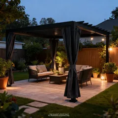 مظلة حديقة فولاذية بغطاء يدوي (أسود، 3 × 3 متر)