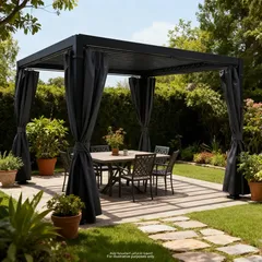 مظلة حديقة فولاذية بغطاء يدوي (أسود، 3 × 3 متر)