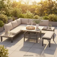 Lanza Aluminum Corner Outdoor Sofa Dining Set (80 x 170 x 69 cm)