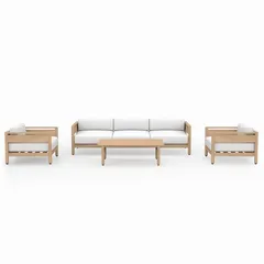 Lorient 5 Seater Aluminum Outdoor Sofa Set (Natural Wood Effect)