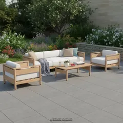 Colmar 5 Seater Aluminum Outdoor Sofa Set (Natural Wood Effect)