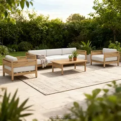Colmar 5 Seater Aluminum Outdoor Sofa Set (Natural Wood Effect)