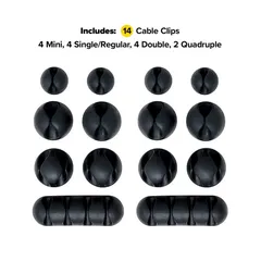 Wrap-It Adhesive Silicone Cable Clips Organizer Pack (Black, 14 Pc.)