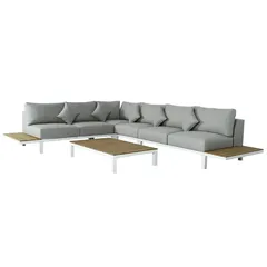 Oriana 5-Seater Corner Steel Outdoor Sofa Set W/Wood Top (65 x 55 x 81 cm)