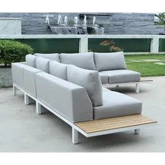 Oriana 5-Seater Corner Steel Outdoor Sofa Set W/Wood Top (65 x 55 x 81 cm)
