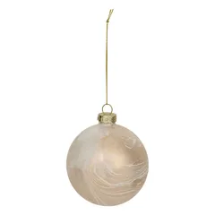 Atmosphera Marble Effect Glass Bauble (8 cm, White and Gold)
