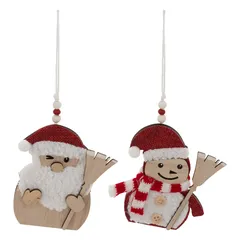 Atmosphera Santa Claus with Broom Wooden Tree Decor Set (2 Pc, 12 cm)