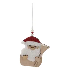 Atmosphera Santa Claus with Broom Wooden Tree Decor Set (2 Pc, 12 cm)
