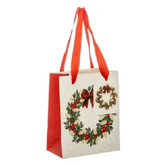 Atmosphera Christmas Wreath Print Mini Gift Bag (1 Pc, 11.5 x 14 cm)