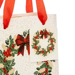 Atmosphera Christmas Wreath Print Mini Gift Bag (1 Pc, 11.5 x 14 cm)