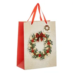 Atmosphera Christmas Wreath Print Medium Gift Bag (1 Pc, 26 x 32.4 cm)
