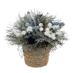 Atmosphera Christmas Blue Floral Arrangement in Pot (1 Pc, 23 x 23 cm)