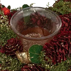 Atmosphera Red Apple Wreath with 4 Glass Candle Holders (1 Pc, 35 x 7 cm)