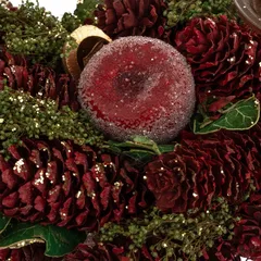 Atmosphera Red Apple Wreath with 4 Glass Candle Holders (1 Pc, 35 x 7 cm)