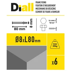 Diall Hex Frame Fixing (Dia.8 x L.80 mm, 6 Pc)