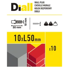 Diall Gray Nylon 2-Way Wall Plug (Dia.10 x L.50 mm, 10 Pc)