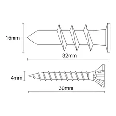 Diall Plasterboard fixing (Dia.15 x L.32mm, 100 Pc)