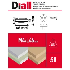 Diall Steel Hollow Wall Anchor Pack (Dia. 0.8 x L. 4.6 cm, 50 Pc.)