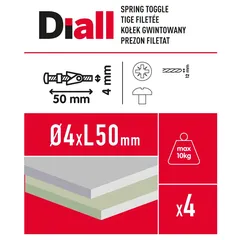 Diall Carbon Steel Spring Toggle Pack (Dia. 1.2 x L. 5 cm, 4 Pc.)