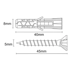 Diall Nylon & Steel Multi-purpose Screw & Wall Plug Pack (Dia. 0.8 x L. 4 cm, 50 Pc.)