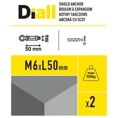 Diall Steel Shield Anchor Pack (Dia. 1.1 x L. 7.6 cm, 2 Pc.)