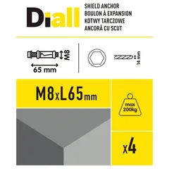 Diall Steel Shield Anchor Pack (Dia. 1.3 x L. 7 cm, 4 Pc.)