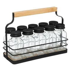 5Five Metal Spice Rack With Jars (10 Pc, Black)