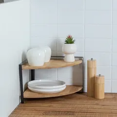 5Five Ordera 2-Level Kitchen Corner Shelf (29 x 29.3 x 20.5 cm, Beige & Black)