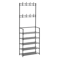 5Five Coat Rack with 8 Hooks and 5 Shelves (60 x 25.5 x 170 cm, Black)