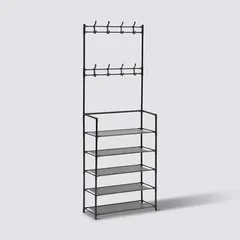 5Five Coat Rack with 8 Hooks and 5 Shelves (60 x 25.5 x 170 cm, Black)
