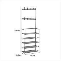 5Five Coat Rack with 8 Hooks and 5 Shelves (60 x 25.5 x 170 cm, Black)