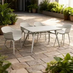 Rio 4-Seater Injected Plastic Dining Table Set (Beige, 58 x 58 x 78 cm)