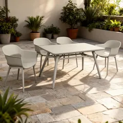 Rio 4-Seater Injected Plastic Dining Table Set (Beige, 58 x 58 x 78 cm)