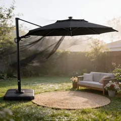 3M Hanging Aluminum Umbrella W/Plastic Base (Dark Grey, 3.8 x 3.2 x 2.65 m)