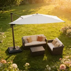 3M Hanging Aluminum Umbrella W/Plastic Base (3.8 x 3.2 x 2.65 m)