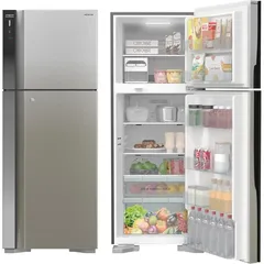 ثلاجة هيتاشي بفريزر علوي مع مروحة تبريد مزدوجة RV655PUK0K4PSV (650 لتر، فضي)