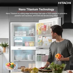 ثلاجة هيتاشي بفريزر علوي مع مروحة تبريد مزدوجة RV655PUK0K4PSV (650 لتر، فضي)